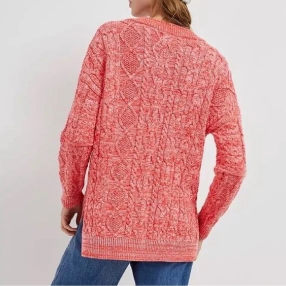 Pilcro/Anthropolgie Oversized Jasmine Cable Knit Tunic Sweater Red Size Medium - Picture 14 of 16